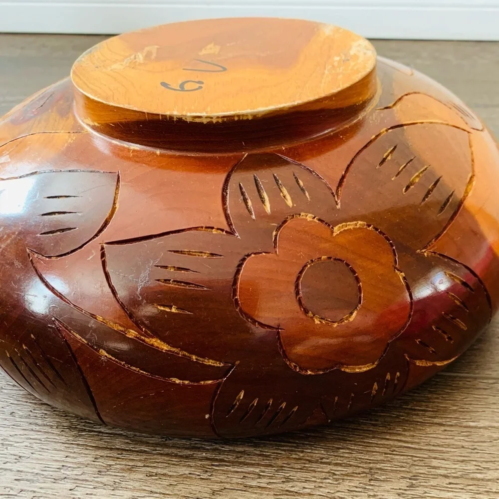 Handcrafted Wooden Bowl with Fish Design